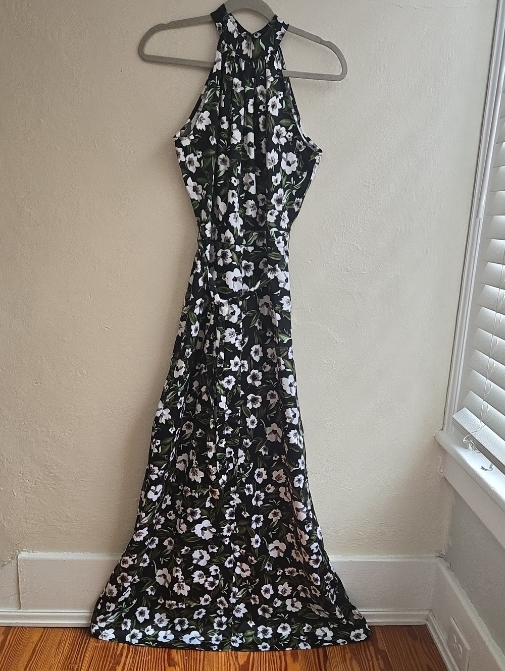 ​Black & White Floral Halter Neck Wide Leg Jumpsuit Dress Casual Chic_097